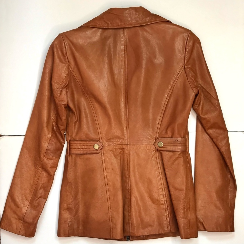 ANDREW MARC XS Caramel Brown British Cafe Racer Leather Moto Jacket Size XS - Picture 10 of 16